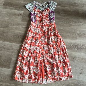 Anthropologie Floral Red and Purple Dress
